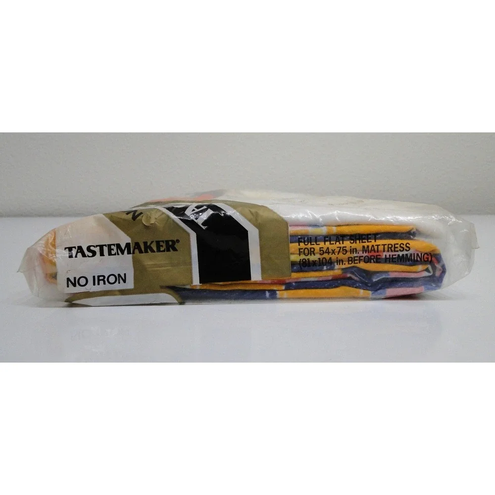 Vintage Tastemaker Full Flat Sheet Patchwork Geometric Retro Multi Color New NOS